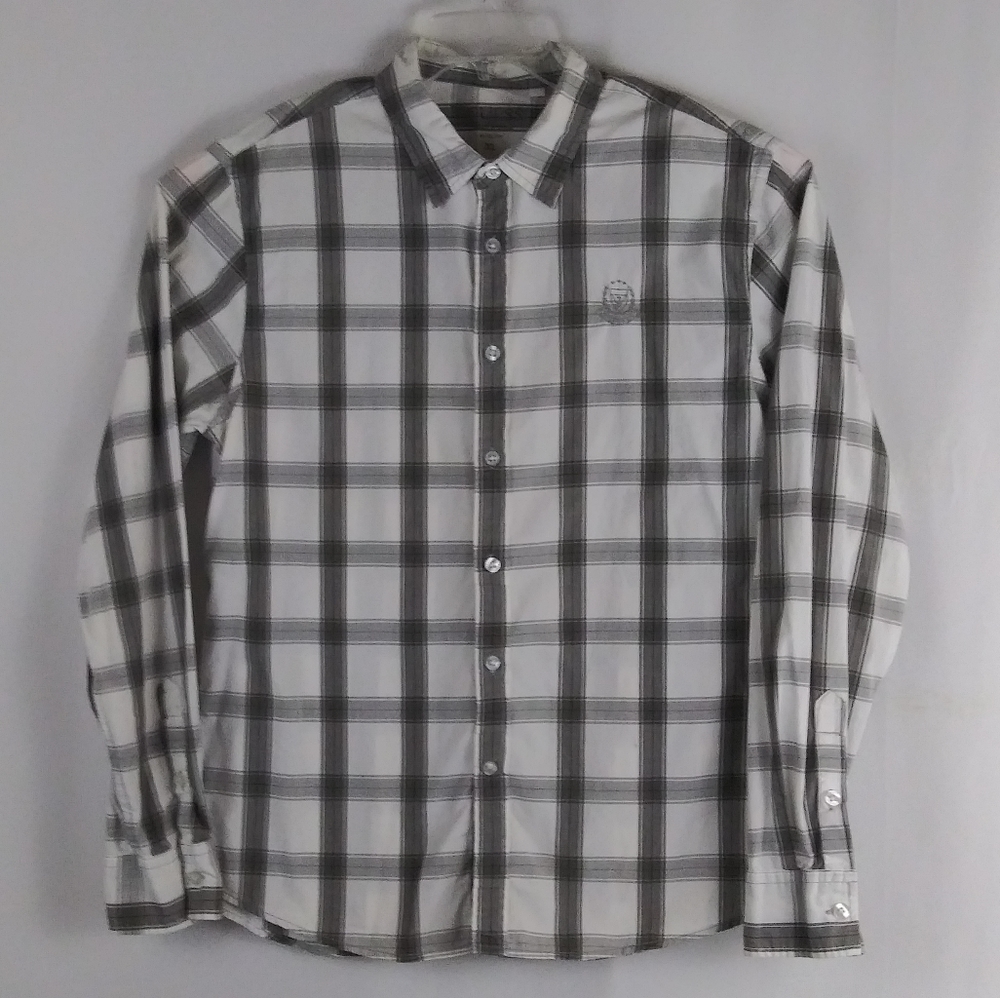 Guess white plaid button shirt men size XL.
